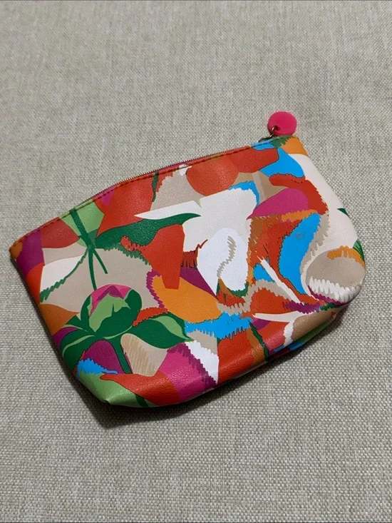 EUC Ipsy Makeup Bag/Pouch-ZipTop-Abstract Floral-Orange/Green/Pink