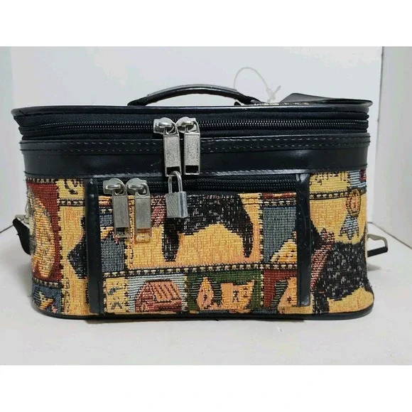 Vintage Tapestry Faithful Companion Toiletry‎ Makeup Bag Case With Lock & 2 Keys