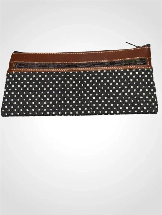 Leather Trim Black Matrix Dot Makeup Pencil Case From Africa