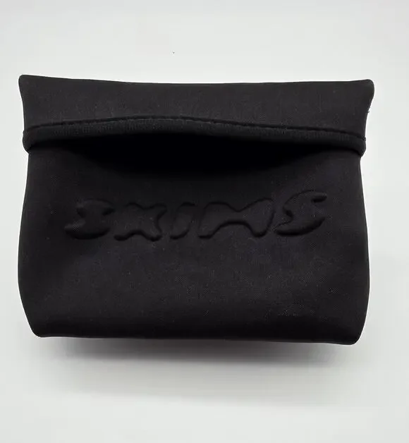 SKIMS Black Neoprene Small Cosmetic Makeup Travel Pouch Embossed Logo NWOT