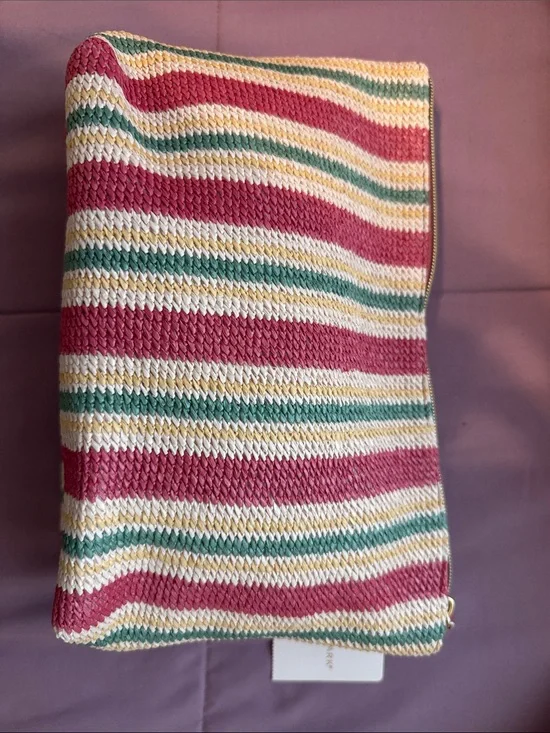 Primark Striped Woven Clutch in Pink, Green & Cream makeup case
