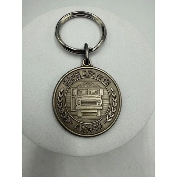 Vintage School Bus Safe Driving Award Keychain Outstanding Performance Medal Fob