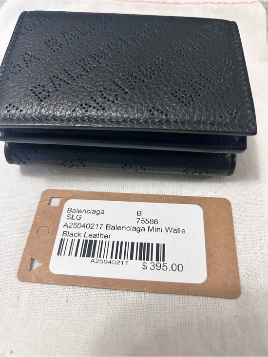 Balenciaga Black Perforated Leather Mini Card Holder