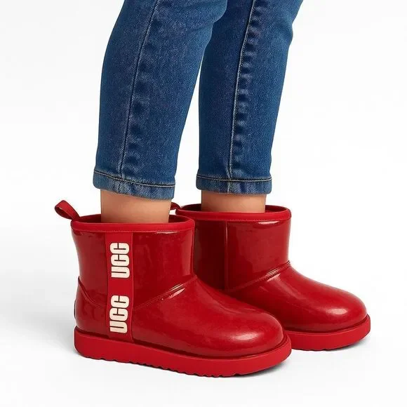 UGG Kids Red Rain Boot – Waterproof Sherpa Lined – Size 5