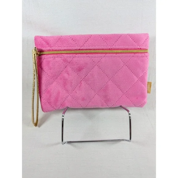 Ipsy Glam Pink Quilted Plush Zippered Bag Cosmetic Bag
