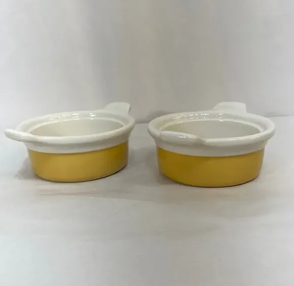 Syracuse China Restaurant Ware White & Gold 9 oz Casserole Dishes Lot of 2 1979