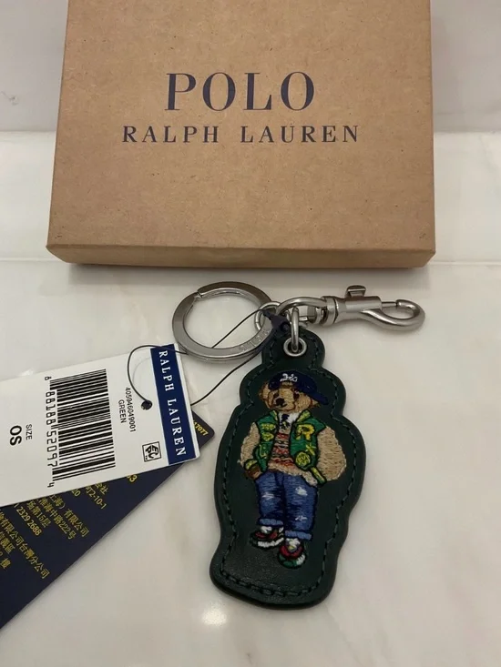 NEW Polo Ralph Lauren COLLEGE VARSITY BEAR - LEATHER Key Ring Keychain - GREEN