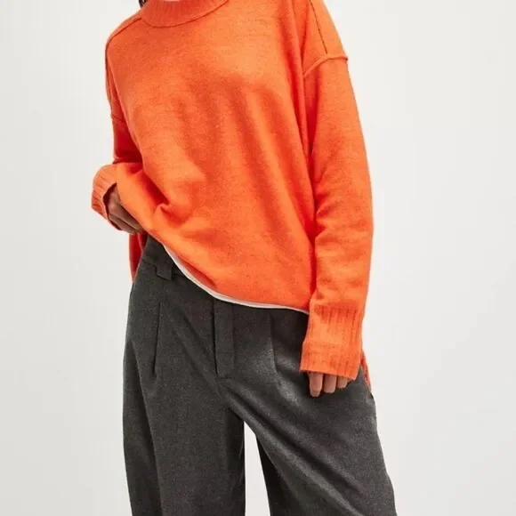 Free People Orange Yellow Crew Neck Sweater NWT Sz M