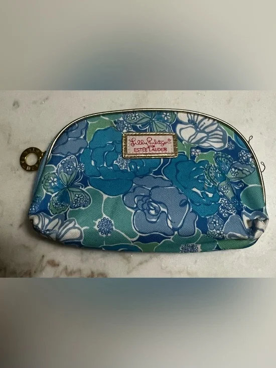 Lilly Pulitzer for Estée Lauder Cosmetic bag pouch gold Zip Close Pink Lined