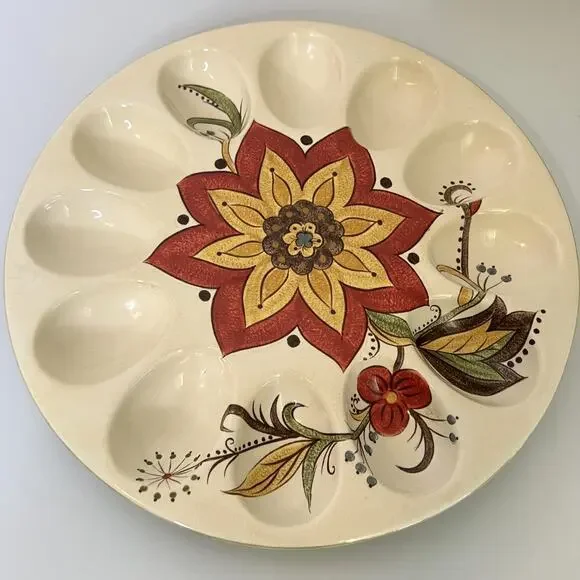 Pier 1 Carynthum Deviled Egg Tray Hand Painted Earthenware Serving Plate