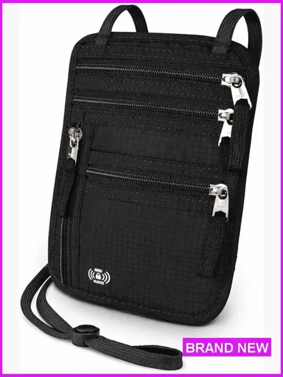 Travel Neck Wallet with RFID Blocking Hidden Passport Holder Slim Under Clothes