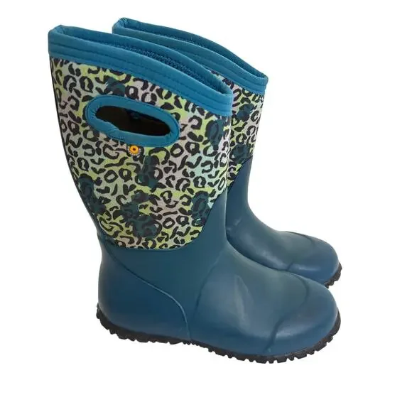 BOGS- Waterproof Neo Classic Pull On Rain Boots-York Leopard Print- Youth Size 2