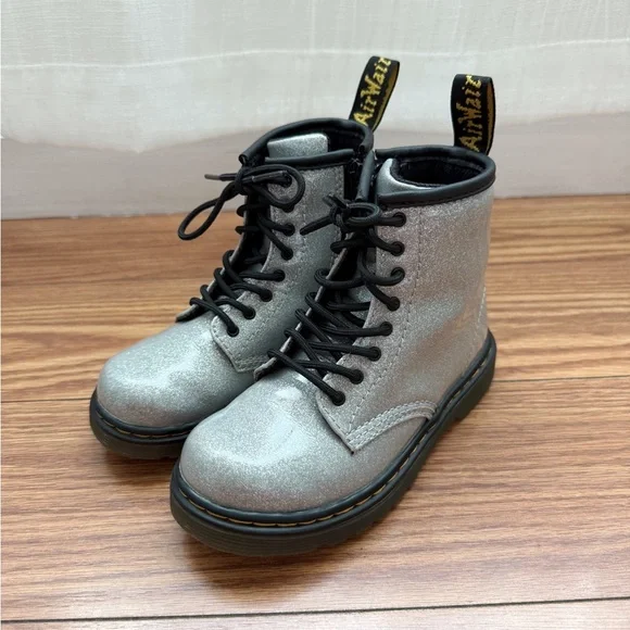Dr. Martens 1460 AirWair Toddler Silver Glitter Lace Up Boots