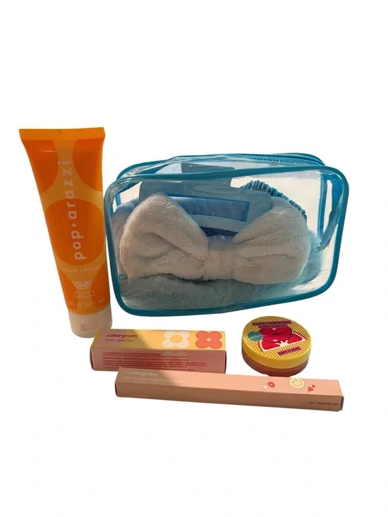 Pop.arazni Beauty Bundle Orange Hand Cream & Blue Clear Travel Pouch Gift Set
