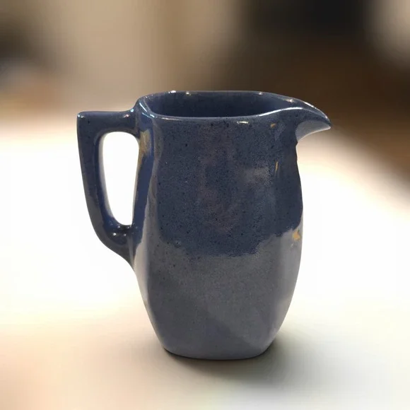 VTG B.B. Studio Pottery Pitcher Blue Speckled‎ Glaze Handcrafted Signed 5.5 Inch