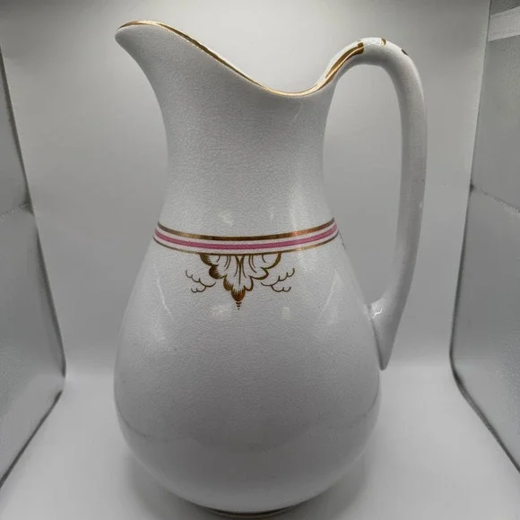 Antique G.P. Co. Ironstone Pitcher‎ White Gold Pink Gilt Crazed Victorian Ewer