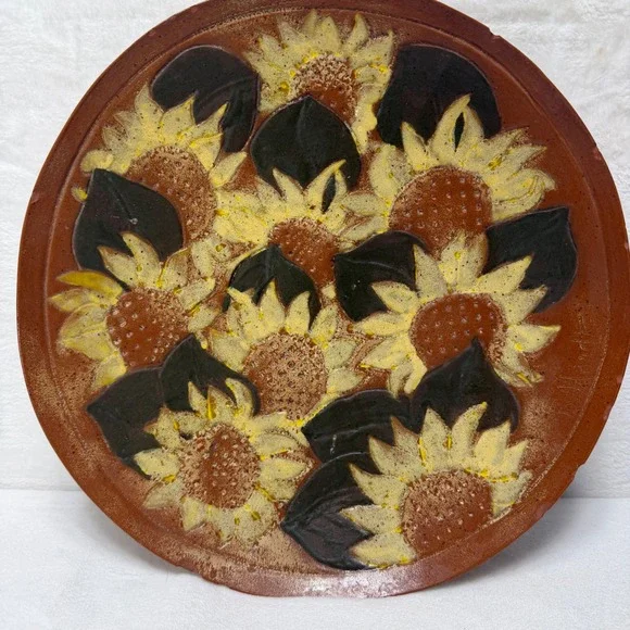 Eclectic Signed Studio Pottery‎ Terracotta Sunflower Bowl Planter Rustic **