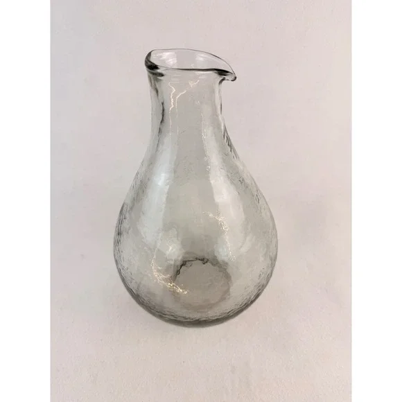 Hand Blown Hammered Glass Carafe Teardrop Pitcher Clear‎ Art Glass 11.5