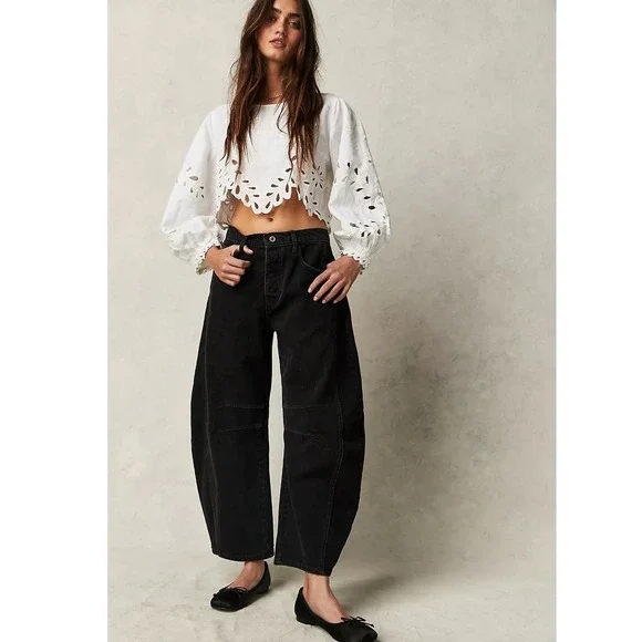 Free People We The Free Good Luck Barrel Jeans in Soundwave Washed Black Size 29
