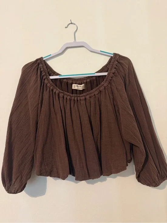 Free People, We The Free Brown Bubble Bottom Top, NWOT Small
