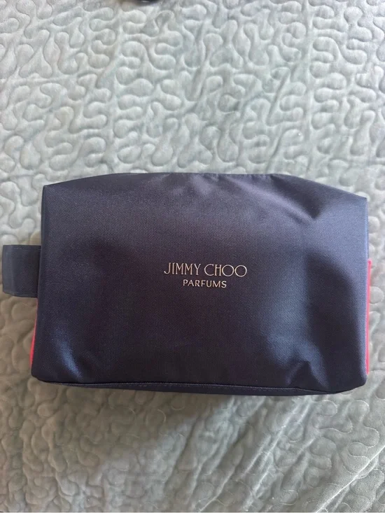 Jimmy Choo Navy Cosmetic Pouch with Pink Trim
