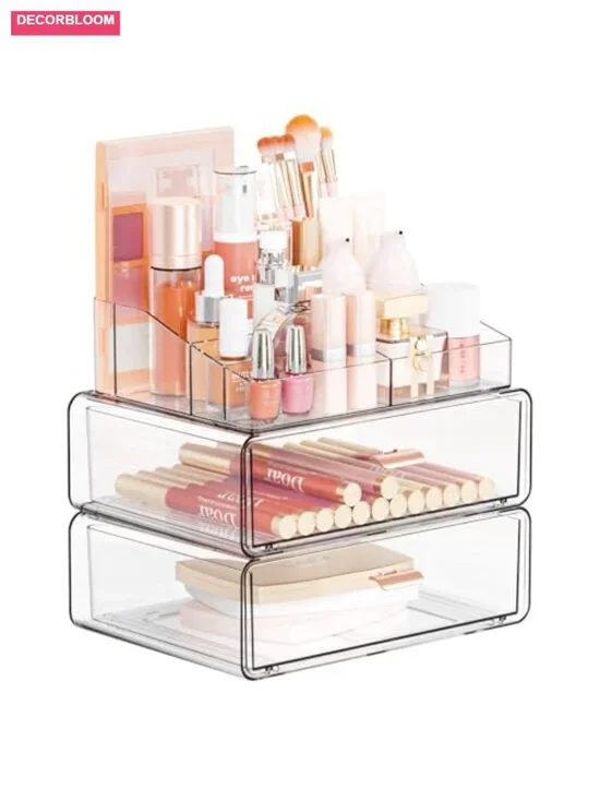 3 Tier Stackable Acrylic Makeup Organizer with Drawers for Countertop Dresser