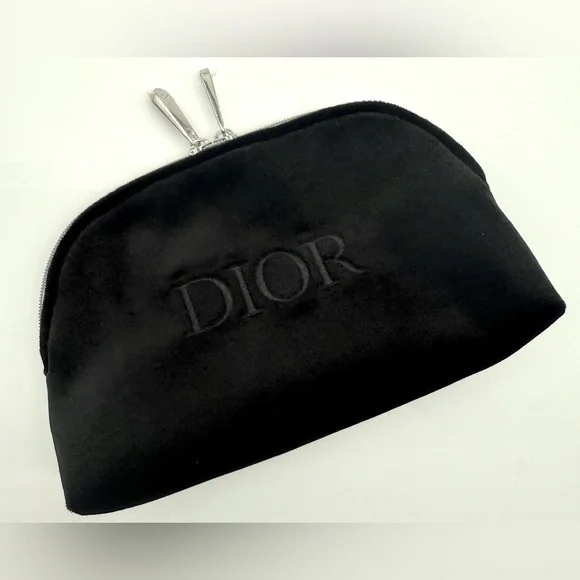 CHRISTIAN DIOR Velvet Embroidered Logo Zippered Luxury Makeup Pouch Bag OS NEW