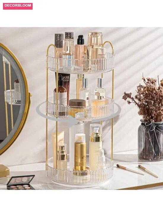 360° Rotating Makeup Organizer, 3 Tier Vanity Storage for Perfume Skincare