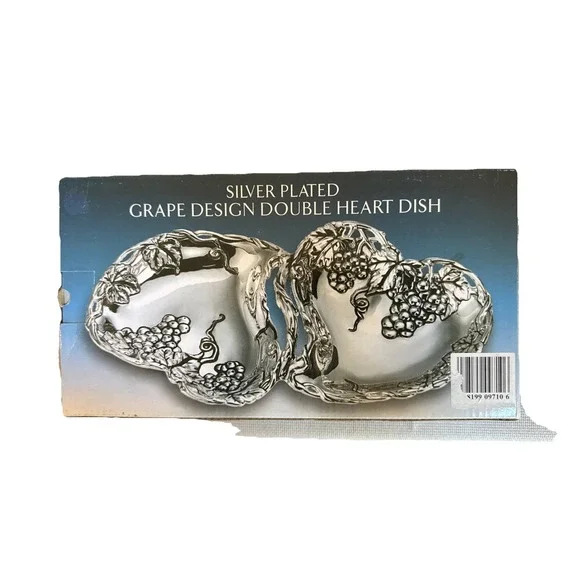 Silver‎ Plated Grape Double Heart Dish Godinger Silver Art Serving Tray Snacks