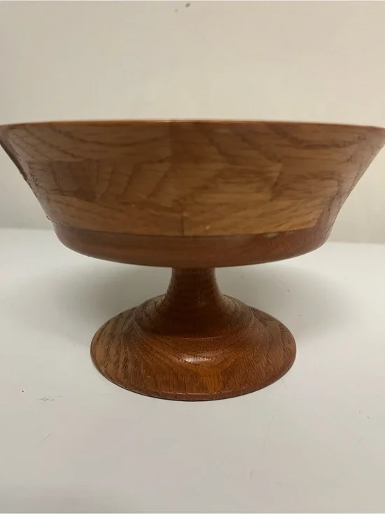 Handmade‎ Oak Small Wood Pedestal Serving Bowl Signed and numbered by Artist