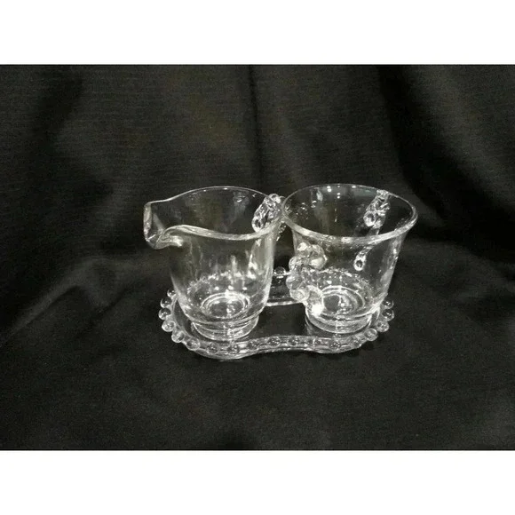 Sugar/Cream with Tray‎ Vntg Imperial Glass Candlewick  kitchenware knobby clear