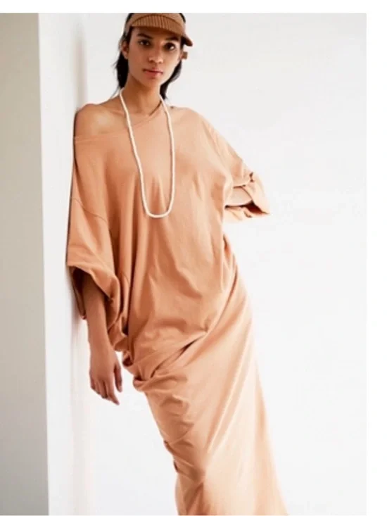 Free People Beach Lifestyle Off Shoulder Relaxed Maxi Dress Peach Tan Small