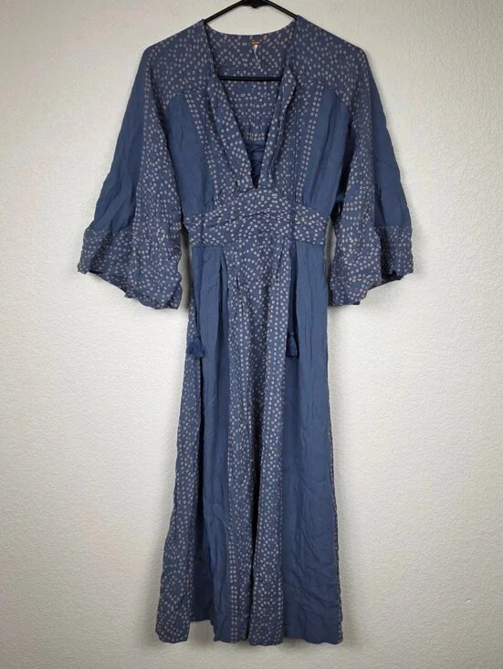 Free People Blue Boho Wide Sleeve Midi Dress