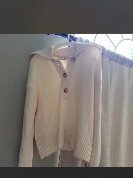 Free People Cream Button-Up Cowl Sweater