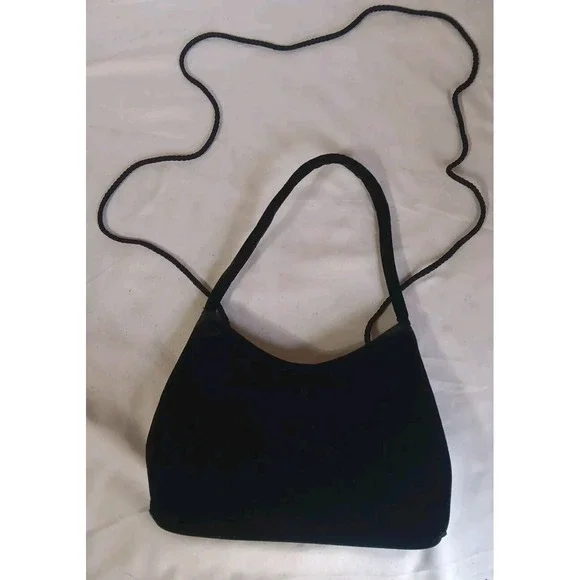 Vtg Black Velvet Purse Handbag Vintage Hand Or Shoulder Strap Lipstick Case READ