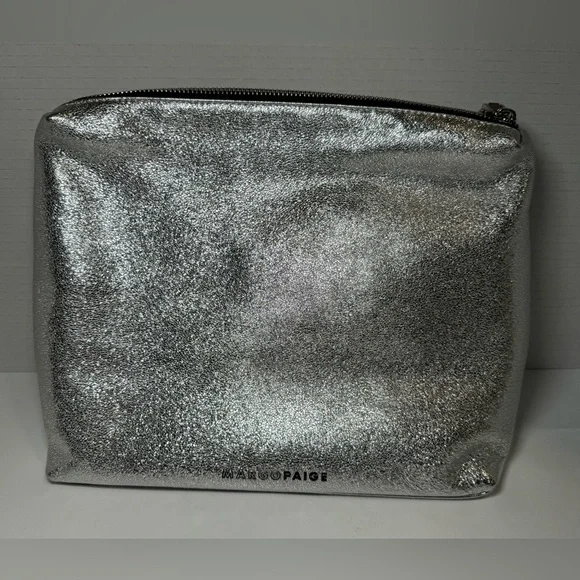Margo Paige metallic silver make up bag