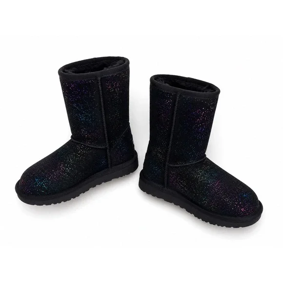 UGG Classic Short II Black Rainbow Glitter Suede Boots 1157708K 6