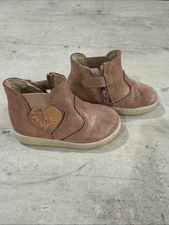 Falcotto (Naturino) Glitter Heart Ankle Boots - Dusty Pink