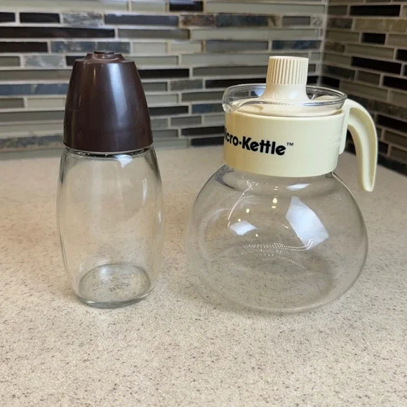 Vintage Gemco‎ Micro-Kettle Heat Resistant Glass Tea Pot & Sugar Pourer Set 6.5