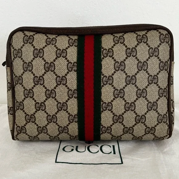 Rare Gucci GG Supreme Sherry Line Cosmetic Pouch Original Interior Late 70s-80