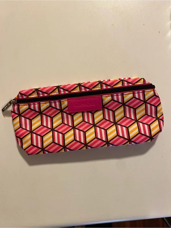 Clinique Pink Yellow Geometric Cosmetic bag case Pouch