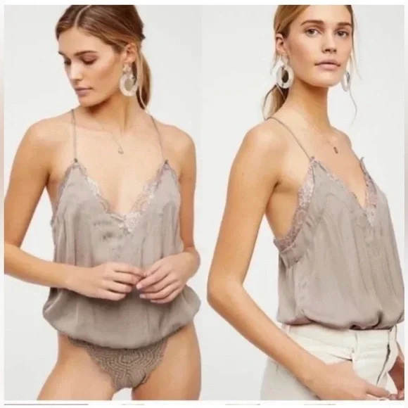 Free People Intimately HBD Lace Satin Bodysuit