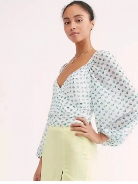 Free People Sweetie Pie Floral Sheer mesh Wrap Top green floral