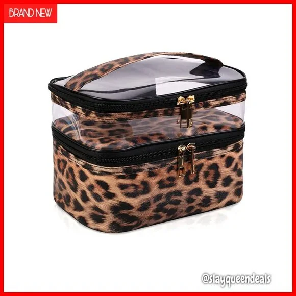 Large Double Layer Waterproof Cosmetic Bag Travel Makeup Case Foldable