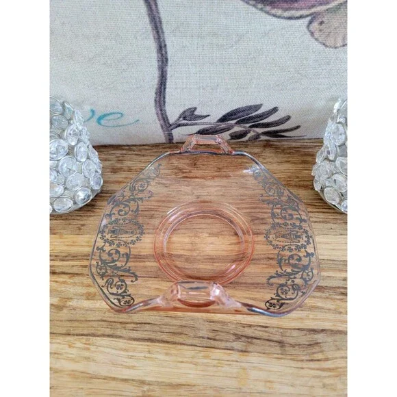 Vintage Pink Glass Silver Overlay Folded Bon Bon Candy Dish