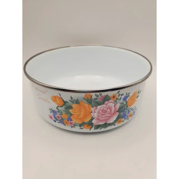 Vintage Imperial Garden Enamelware Floral Mixing Bowl - 6.75