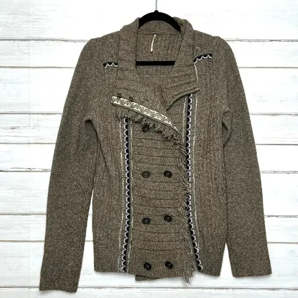 Free People Cuddle Bear Admiral Sweater Cardigan Jacket Brown Size Medium
