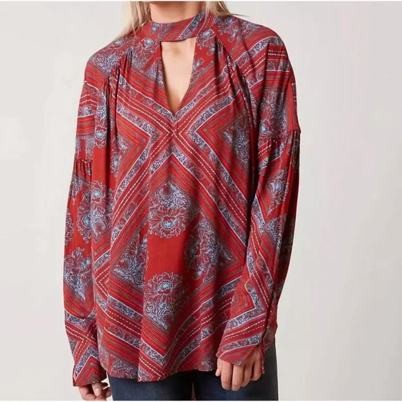 Free People Walking On A Dream Tunic in a red‎ and blue tribal pattern
