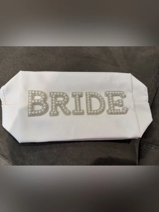 Macy's White 'BRIDE' Crystal-Embellished Cosmetic Bag