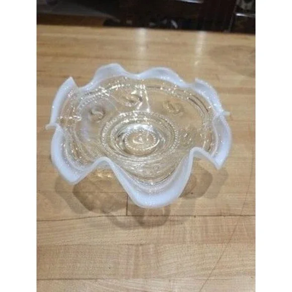 Antique Jefferson Northwood Astro Clear Opalescent Ruffled Footed Bowl 9